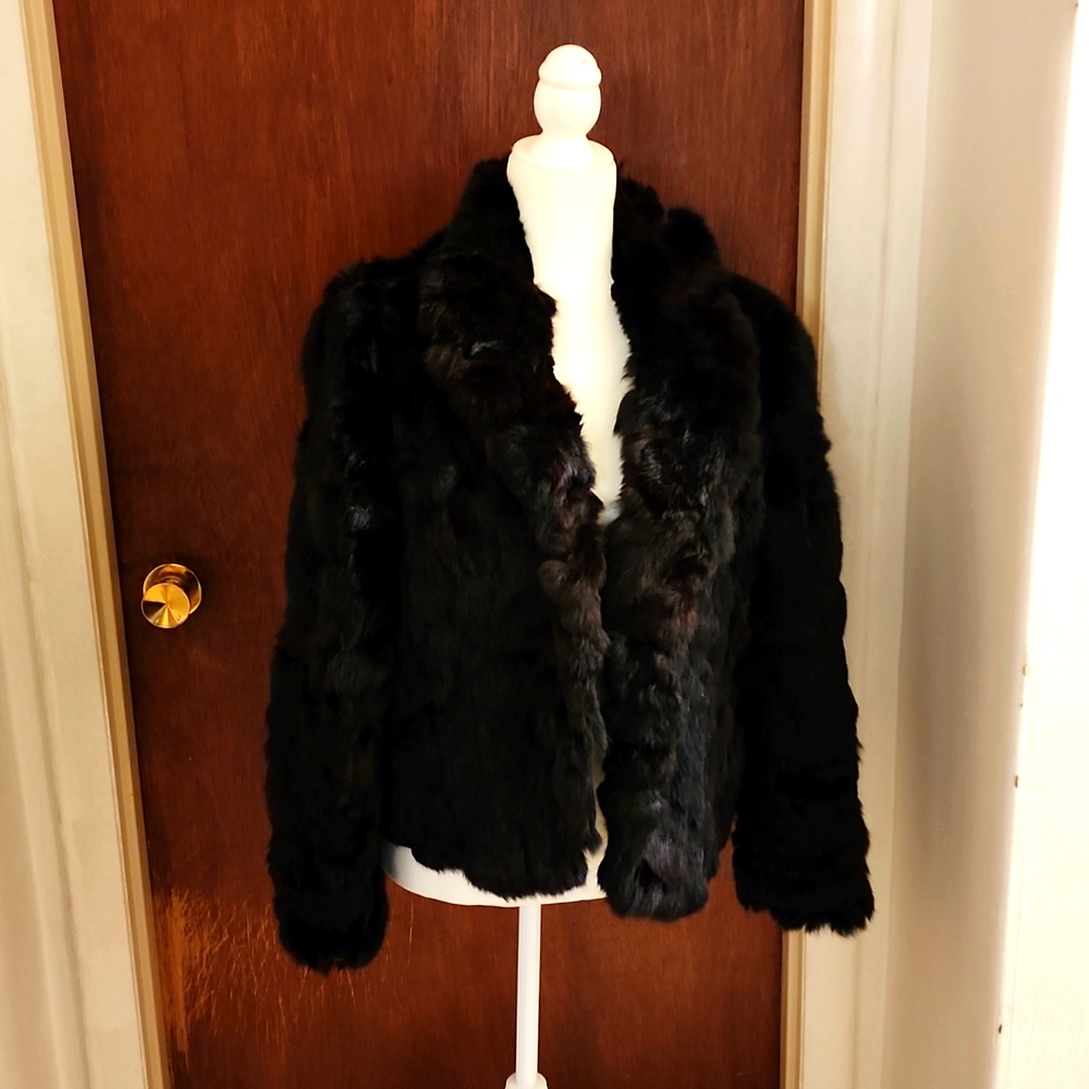 Genuine rabbit fur waist  length jacket size medium.